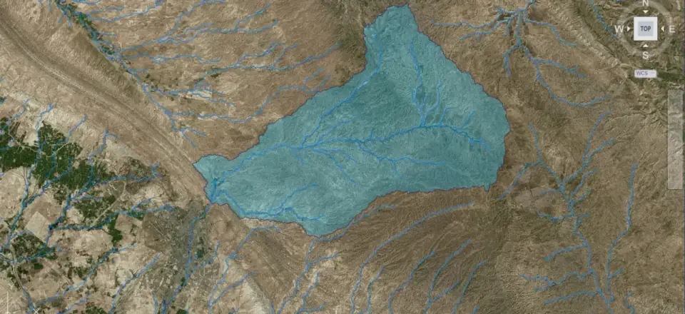 Dam watershed catchment area delineated in ArcGIS Pro