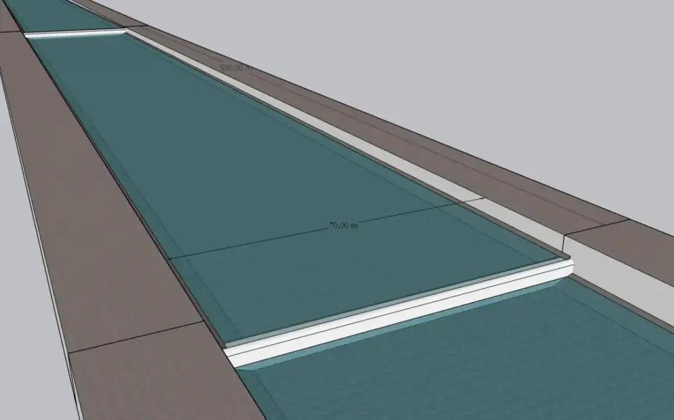 SketchUp 3D model of a single cascading pond section