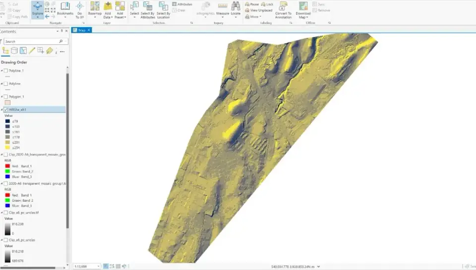 Hillshade DTM surface model in ArcGIS Pro